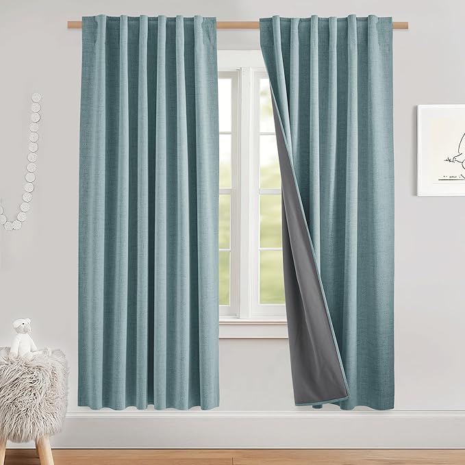NICETOWN Skylark Blue Bedroom Full Blackout Linen Curtain, Thick Linen Blend by NICETOWN