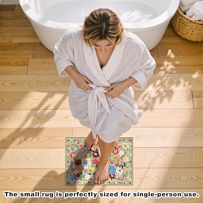 Green Floral Entry Rug Small Door Mat 24x17 Inch - Image 2