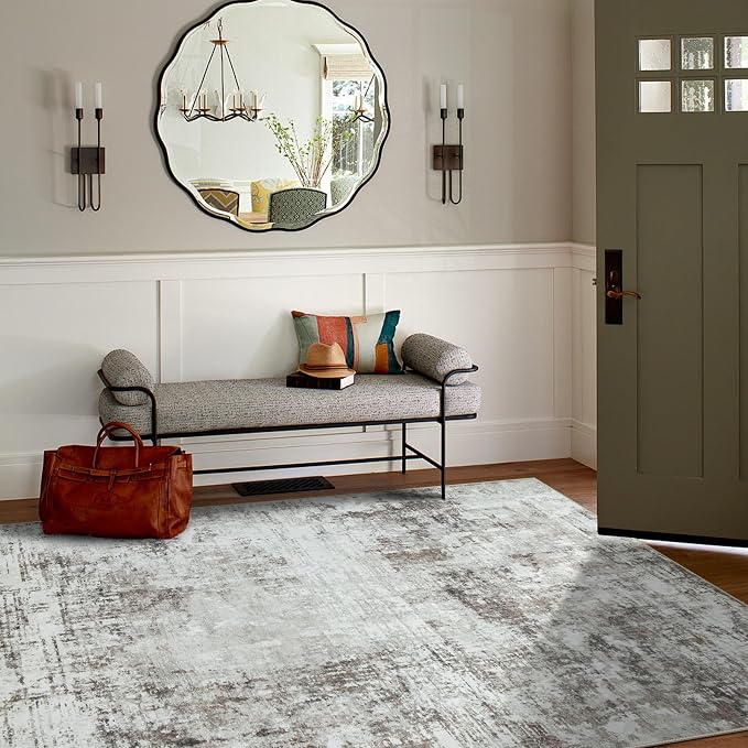 5x7 Area Rugs for Living Room Bedroom Dining Room Washable Brown Grey | Soft - Image 3