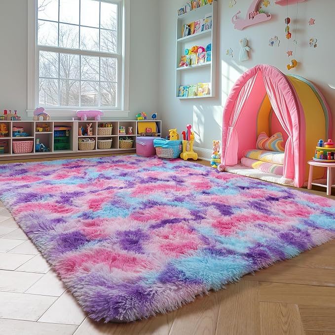 Amdrebio Pink Blue Purple Fuzzy Area Rug 5x7 - Image 8