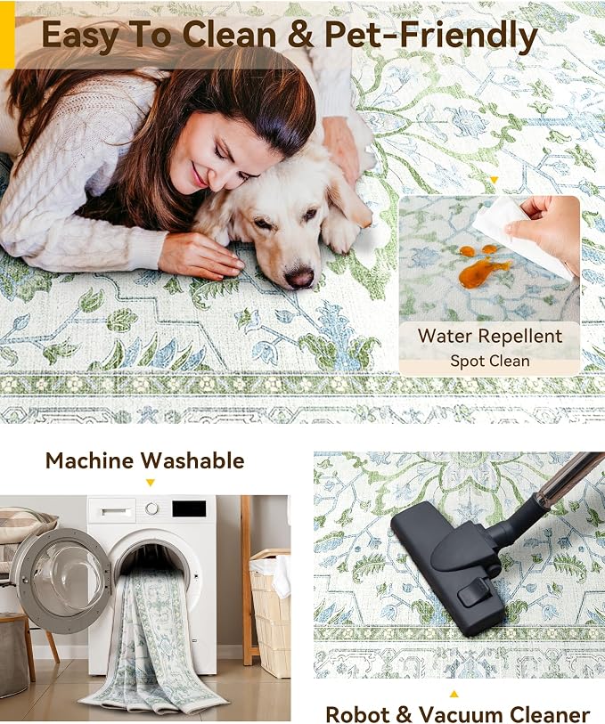 RELEANY Washable Area Rug, Runner 2'x10', Water Repellent, Pet Friendly - Image 4