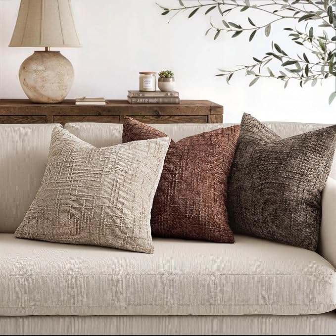 MIULEE Chenille Textured Fall Throw Pillow Covers Brown 20x20 Set of 2 | Slubby - Image 4