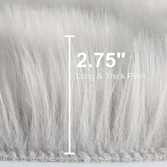 duduta Gray Faux Sheepskin Chair Seat Covers, Fluffy Shag Fur Throw Rugs Room - Image 2