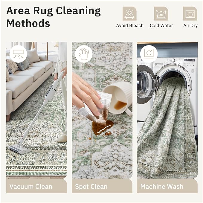Soalmost 3x5 Rugs, Small Washable Kitchen Entryway Area Rug Green/Brown | - Image 9