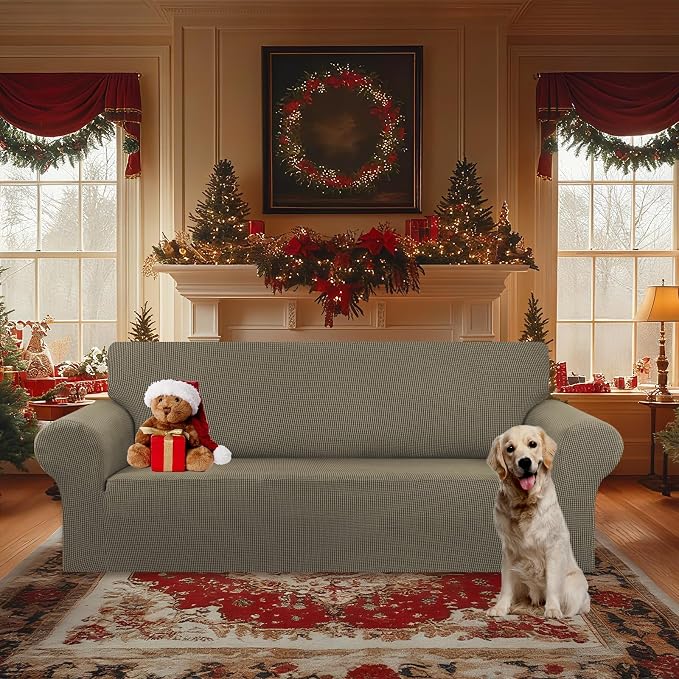 Stretch Oversized Couch Covers for Sofa Slipcover, Khaki | 1-Piece Washable - Image 2