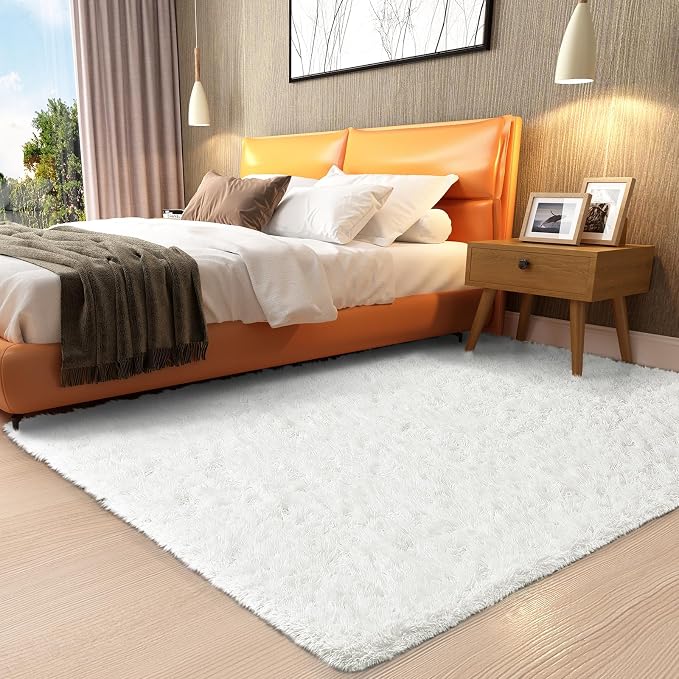 Ophanie White Rugs for Bedroom Fluffy, Kids Baby Shaggy Shag Fuzzy Soft Carpet by Ophanie