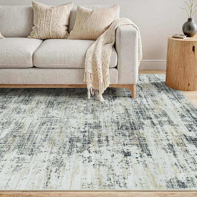 5x7 Washable Area Rug for Living Room Bedroom: Non-Slip Modern Black Gray | - Image 9
