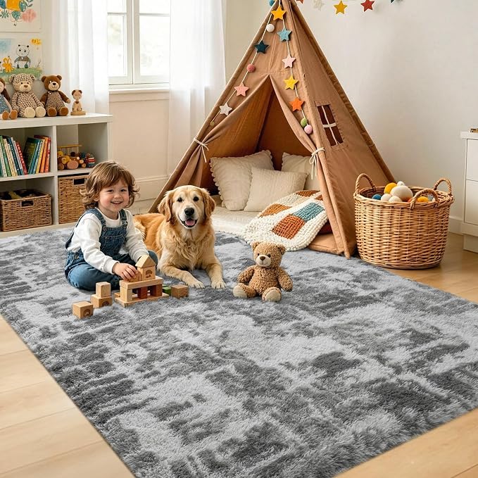 Noahas 6x9 Large Grey Fluffy Soft Area Rug Non-Slip - Image 4
