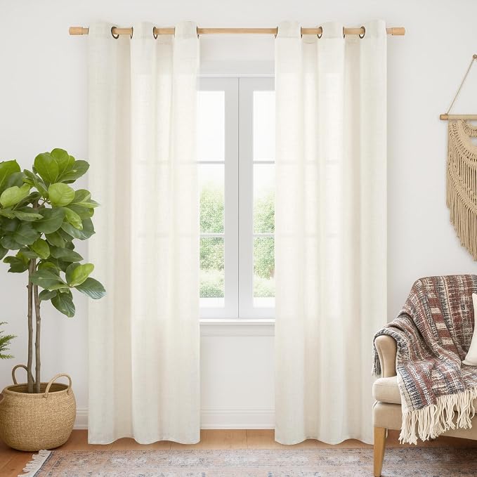 YoungsTex Ivory Linen Semi Sheer Curtains 84 Inch Length by YoungsTex