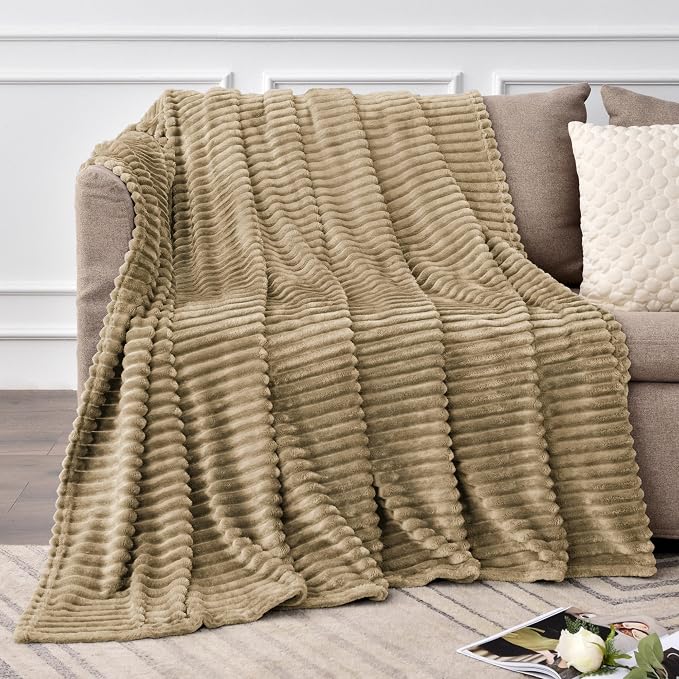 BEDELITE Ribbed Jacquard Brown Fleece Throw Blanket - Image 2