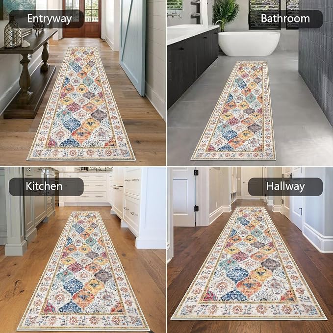 HEBE Hallway Runner Rug 2'8''x8', Washable Non Slip Kitchen Rug Runner | Soft - Image 4