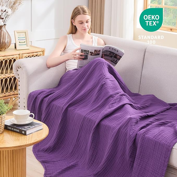 EMME Muslin Blankets for Adults Throw Blanket for Couch Breathable Gauze Soft - Image 4