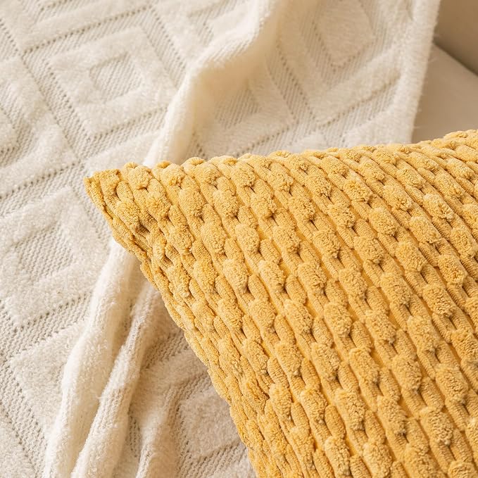 Set of 4 Yellow Olive Aqua Decorative Throw Pillow Covers 12x20 Inch Corduroy - Image 6