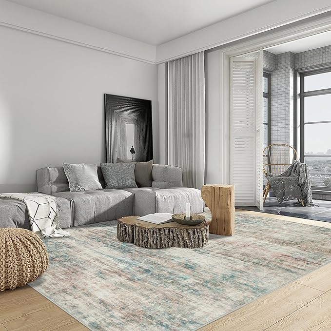 10x14 Area Rugs for Living Room: Washable Abstract Multi Color Carpet | - Image 3