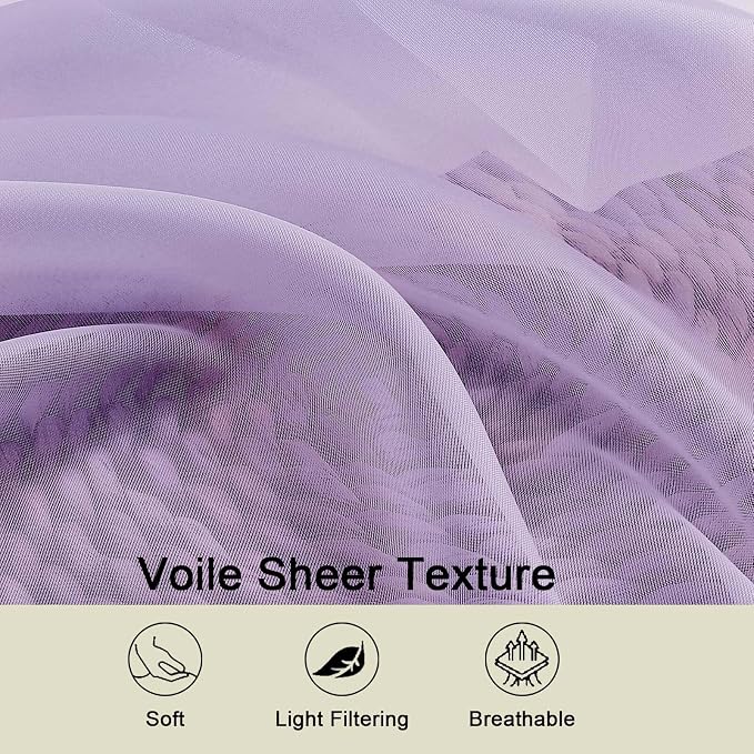 Lavender Kitchen Curtains 30 Inch Length Tier 2 PCS, Solid Soft Airy Half - Image 3