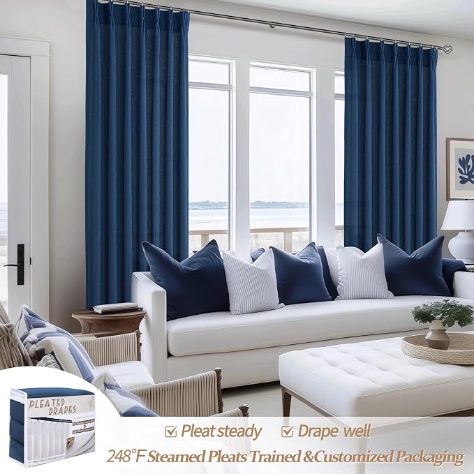 Thick Linen Denim Blue Viral Sheer Curtains 96 Inches Long - Image 5