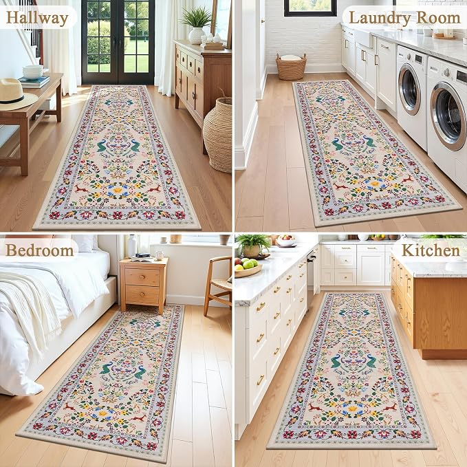 HEBE Hallway Runner Rug 2'x6', Washable Non Slip Kitchen Rug Runner | Soft Boho - Image 7