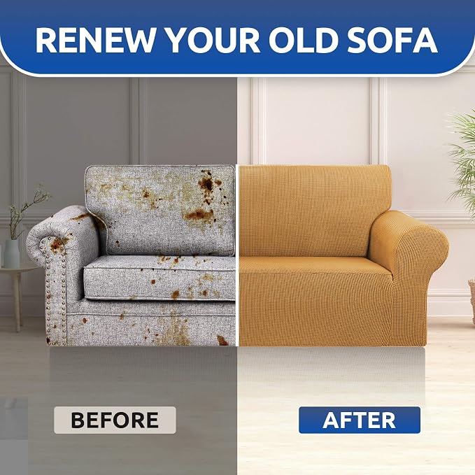 Stretch Loveseat Couch Cover, 2 Cushion Couch Slipcover, Elastic Bottom - Image 7