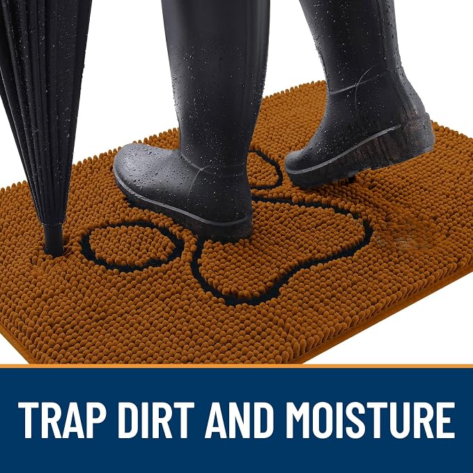 OLANLY Dog Door Mat for Muddy Paws 30x20, Paw Print Design Chenille Mud Mat | - Image 2