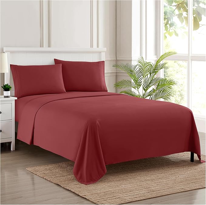 Twin Sheets - Breathable Luxury Sheets with Full Elastic & Secure Corner Straps Built In - 1800 Supreme Collection Extra Soft Deep Pocket Bedding Set, Sheet Set, Twin, Burgundy