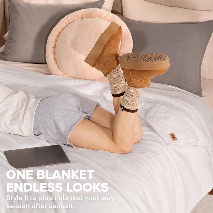 UGG Nita Queen Blanket, Reversible Plush Fleece, UGG Fluff Plush Face, Smooth - Image 4