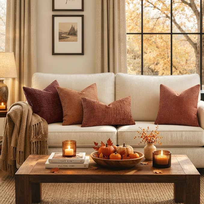 MIULEE Chenille Textured Fall Lumbar Pillow Covers Burnt Orange 12x20 | Set of 2 - Image 3
