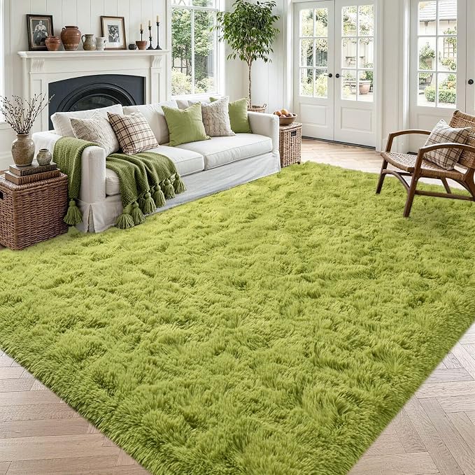 6x9 Large Green Fluffy Soft Area Rug Non-Slip by ModernHomeDecor