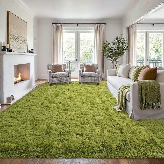 8x10 Extra Large Green Fluffy Area Rug Non-Slip - Image 3