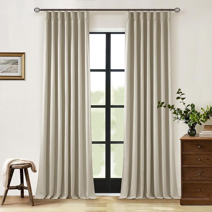 Burlywood Birch Blackout Pleated Linen Curtains 108 Inches Long 2 Panels | by Twodrapes