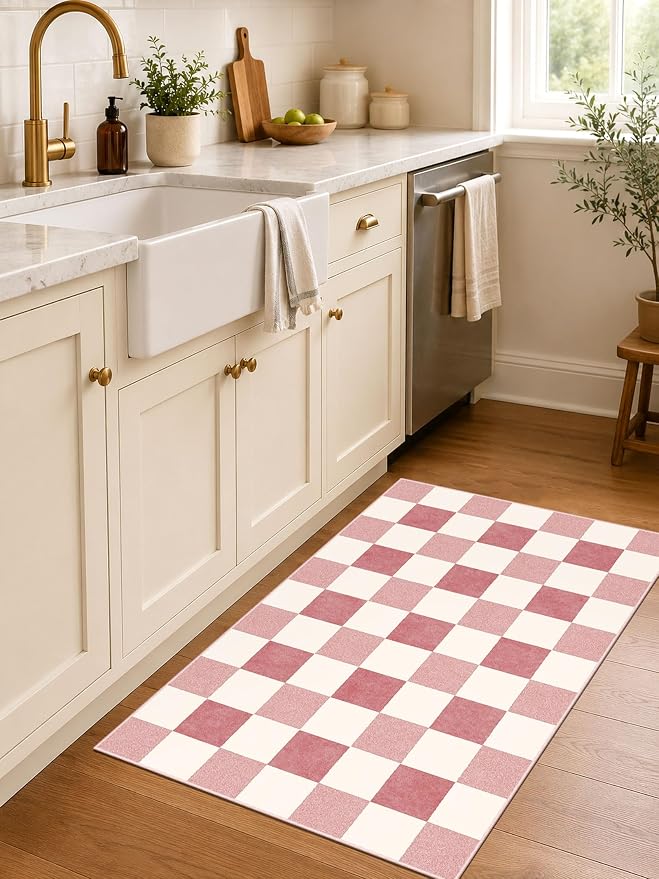 Pink White Checkered Rug - Image 8