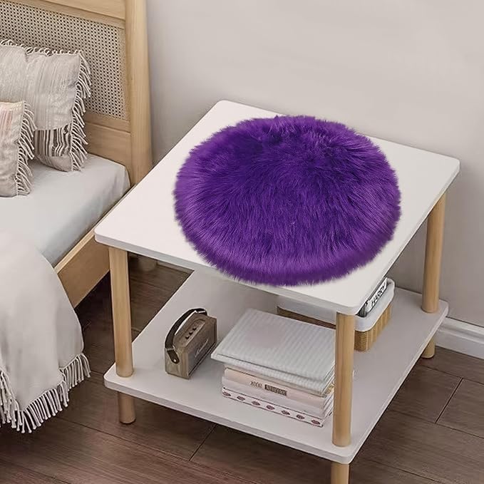 1.3ft Small Round Purple Rug, Thick Furry Fluffy Carpet - Image 6