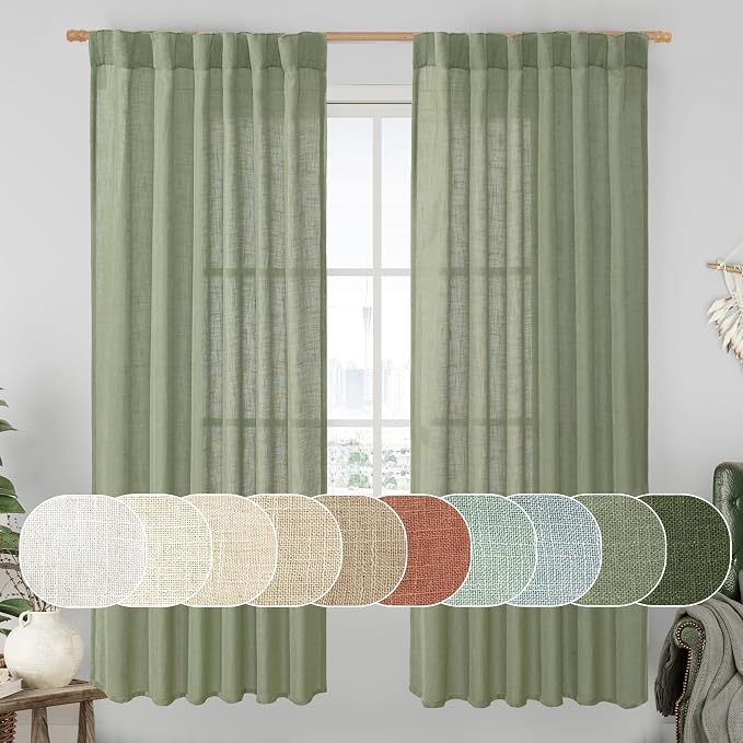 Sage Green 72 inch Linen Curtains by LAMIT