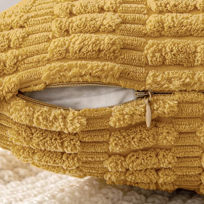MIULEE Corduroy Decorative Throw Pillow Covers 18x18 Yellow Pack of 2 | Soft - Image 3