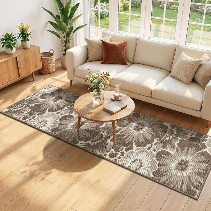 Findosom Hallway Runner Rug 2x10, Non Slip High-Low Textured Floral Washable - Image 9