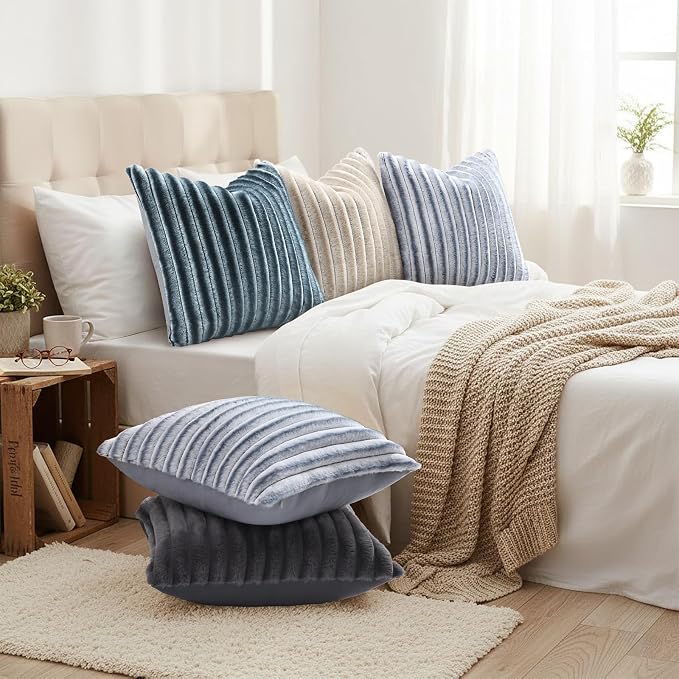 decorUhome Fall Faux Fur Throw Pillow Covers 26x26 Set of 2 Dark Grey | - Image 6