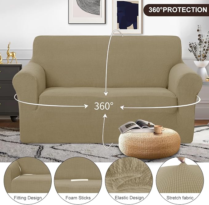 U-NICE HOME Loveseat Cover Stretch Couch Cover Sofa Slipcover, Sand | 2 Cushion - Image 3