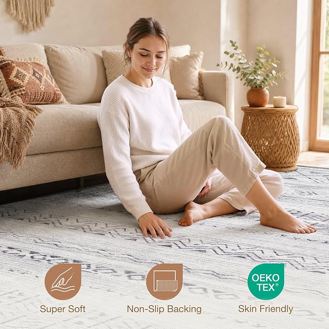 cotiled Boho 7x9 Area Rug for Living Room: Large Moroccan Washable Rug | Solve - Image 4