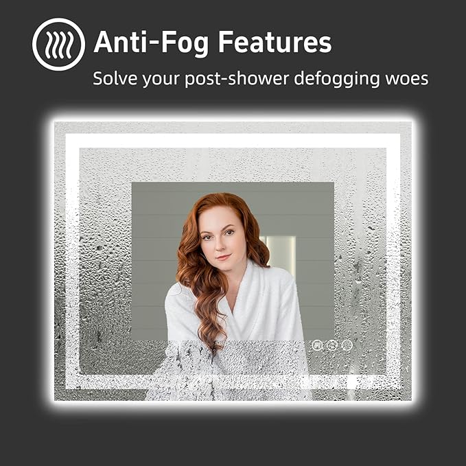 LED Bathroom Mirror, 48"X40" with Front and Backlit, Anti-Fog, Bathroom Vanity Mirror with Memory Function, Stepless Dimmable Lighted Bathroom Mirror, Tempered Glass (Horizontal/Vertical)