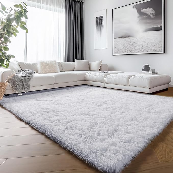 White Rugs for Living Room 5x8, Fluffy Shaggy Area Rug for Bedroom, Ultra Soft - Image 4