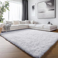 White 8x10 Area Rugs for Living Room, Large Fluffy Shag Bedroom Rug, Soft Plush by ONASAR