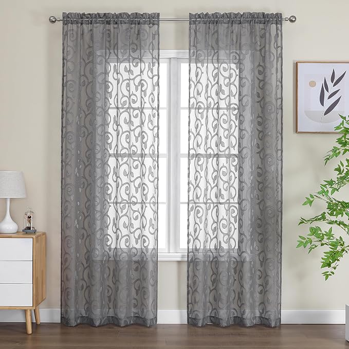 Furman Extra Long Sheer Charcoal Gray Curtains 96 inches Long - Image 2