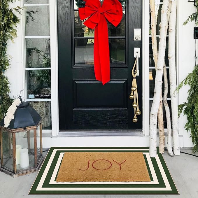 Front Door Mat Indoor Outside Entrance, 2x3 Green White Modern Rug | Non-Slip - Image 9