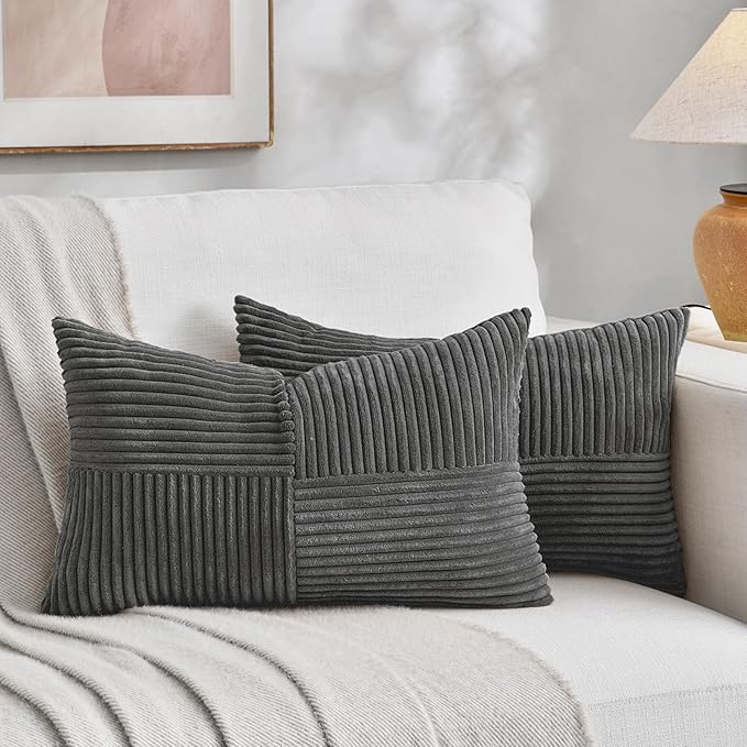 Fancy Homi 2 Packs Dark Gray Lumbar Decorative Throw Pillow Covers 14x22 Inch by Fancy+Homi