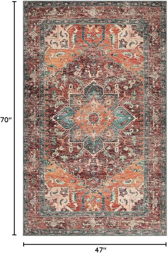 Yamaziot Washable Area Rug, 4x6 Non-Slip Boho Living Room Bedroom Rug | Stain - Image 2