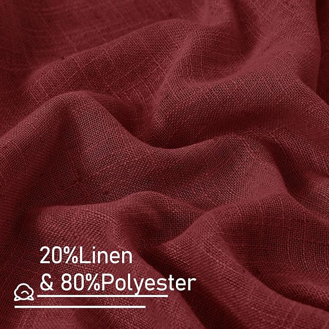 Burgundy Red Sheer Linen Curtains 63 Inch Length, Linen Textured Light - Image 3