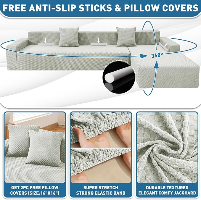ZNSAYOTX Sectional Couch Covers, Stretch Jacquard Slipcovers - Image 2