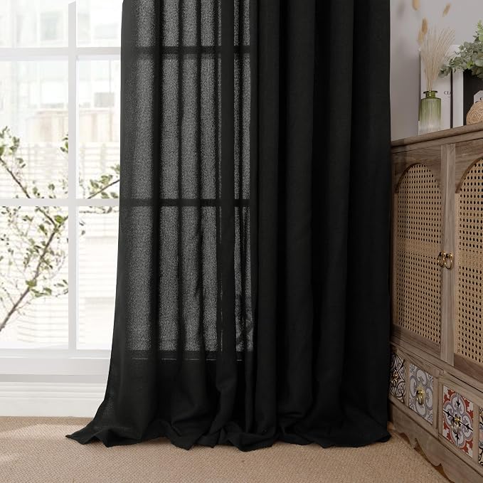 YoungsTex Linen Black Curtains 84 Inch Length 2 Panels - Image 7