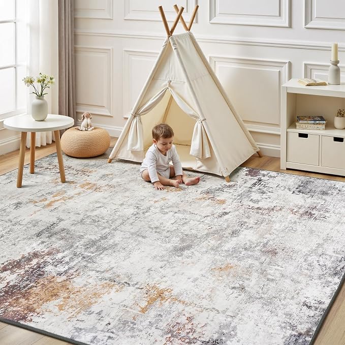 Rugflix 8x10 Area Rugs for Living Room, Washable Beige Grey Large Rug | Machine - Image 8