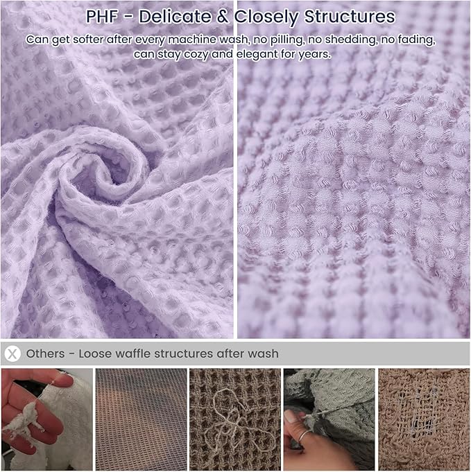 PHF Pre-Washed Cotton Waffle Weave Family Blanket,Oversized King Size 120"x 120"-Snag Proof Lightweight Breathable, 10'x 10' Huge Extra Large Big-Elegant Aesthetic Home Decoration Gift,Taro Purple