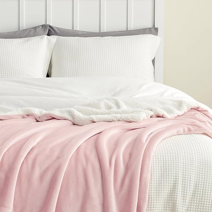 Bedsure GentleSoft Sherpa Fleece Blankets Queen Size for Bed - Thick and Warm Throw for Girls and Women, Soft Fuzzy Plush Queen Blanket for Winter, Pink, 90x90 Inches